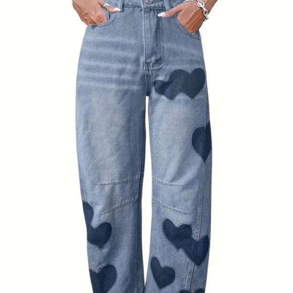 Blue Heart Patterned Women's Jeans - Picture 5 of 8